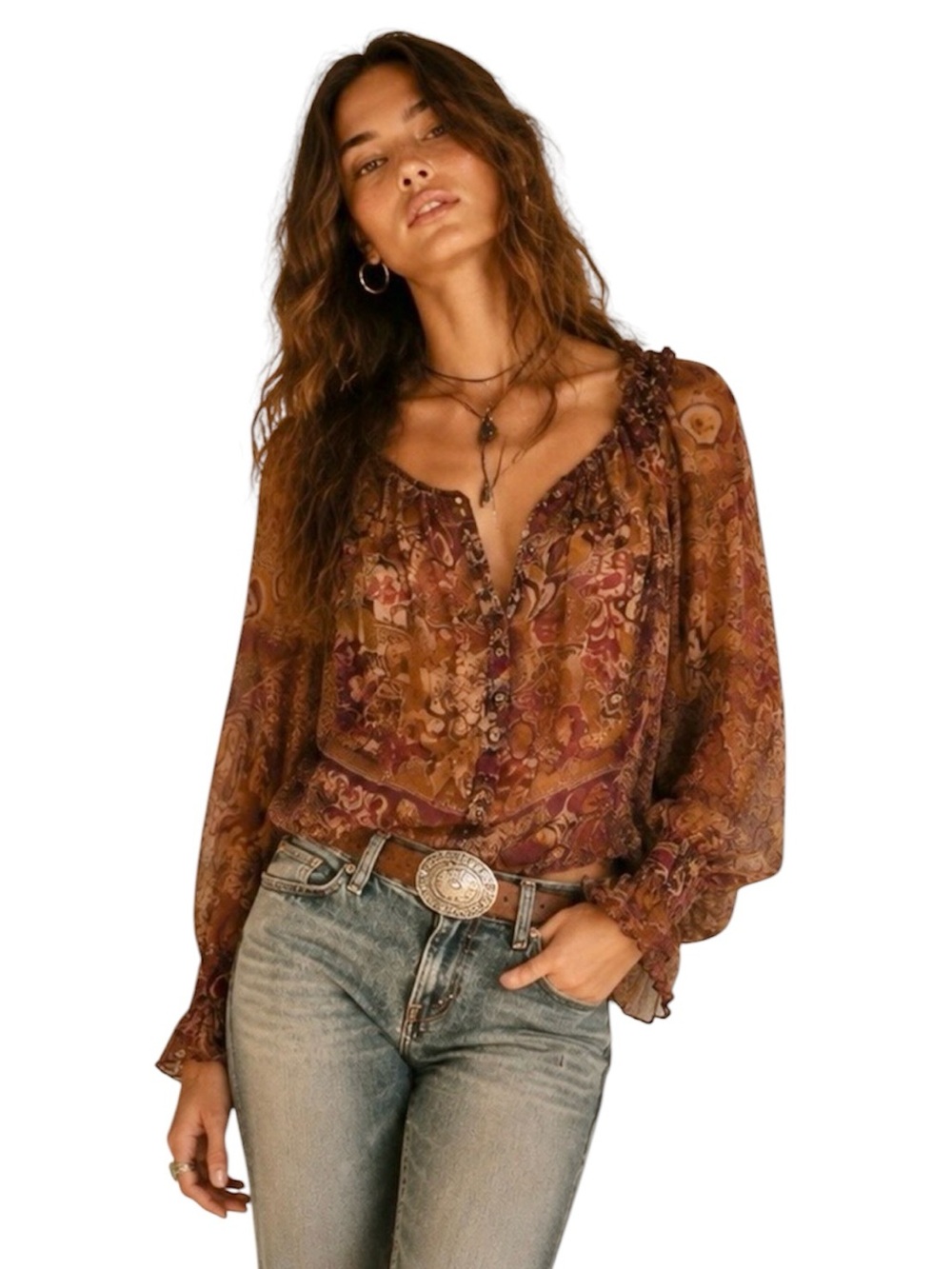 Blumarine Sheer Floral Button Down Blouse